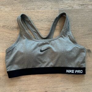 Nike Pro Dri-Fit Black Grey Swoosh Sports Workout Active Bra Padded